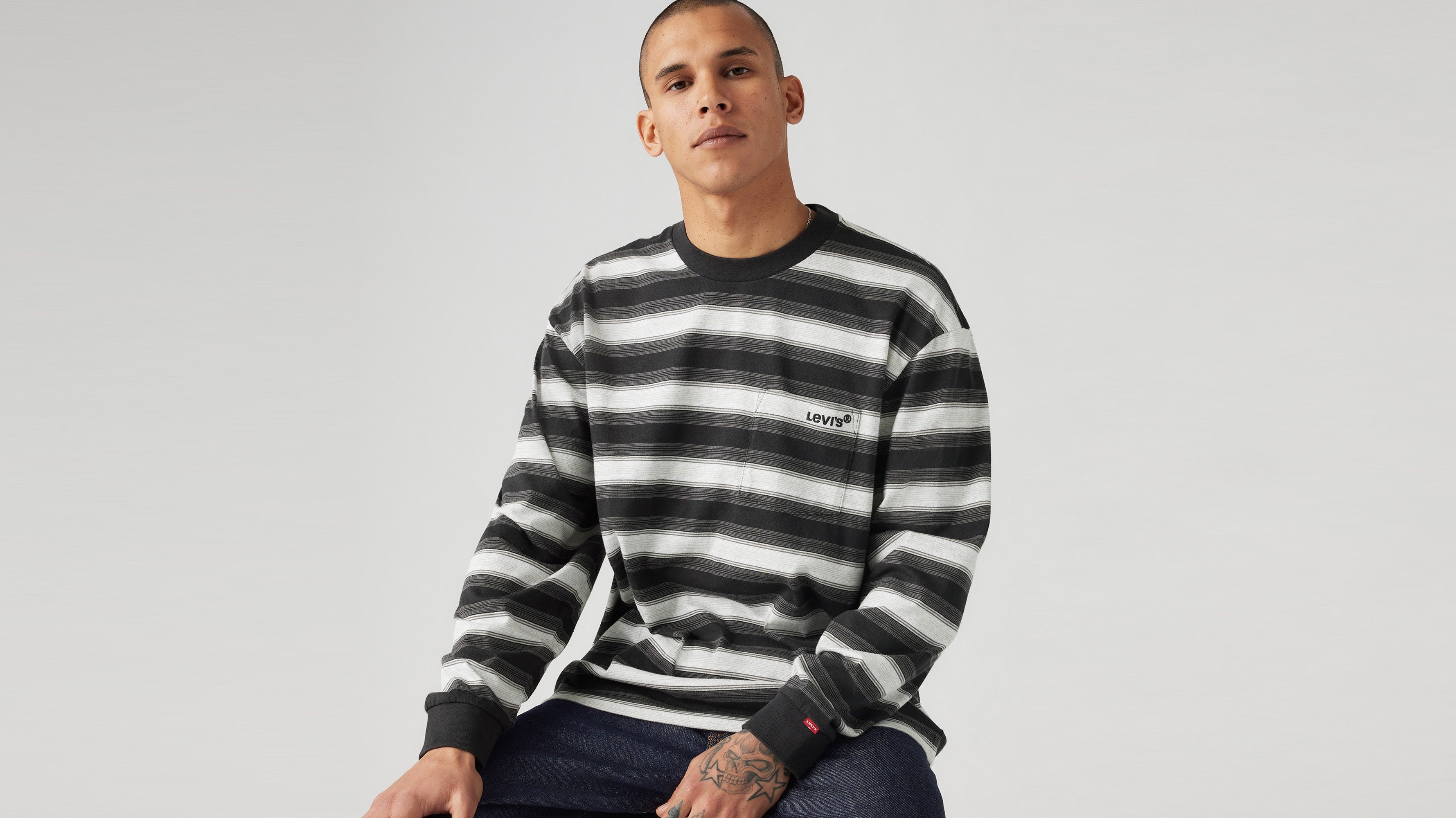 Levi's® Men's Long-Sleeve Authentic Pocket T-Shirt Alistair Stripe Caviar Levi's PH