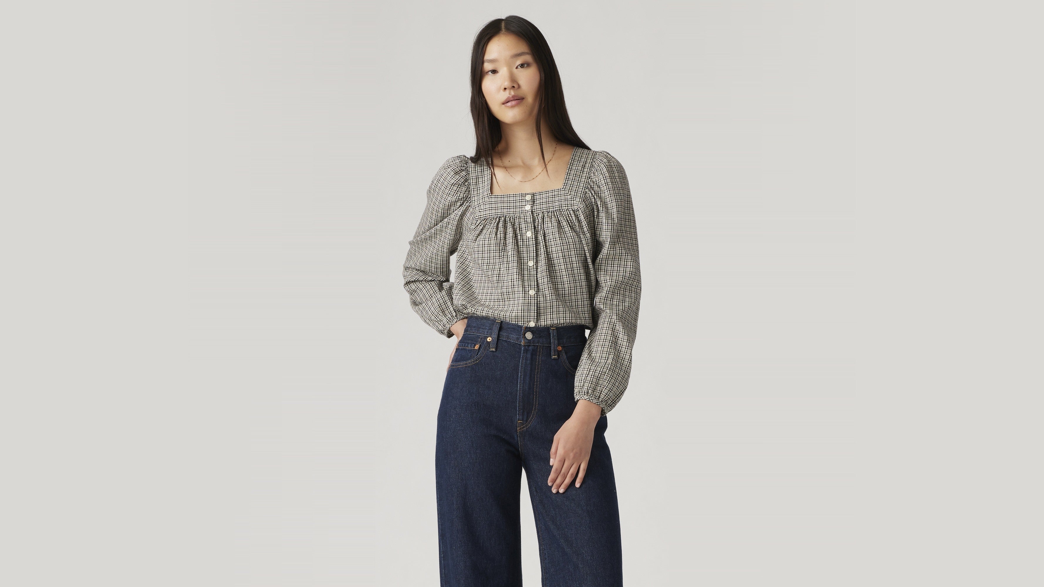 Levi's® Women's Amber Long-Sleeve Blouse Jessica Plaid Caviar Levi's PH