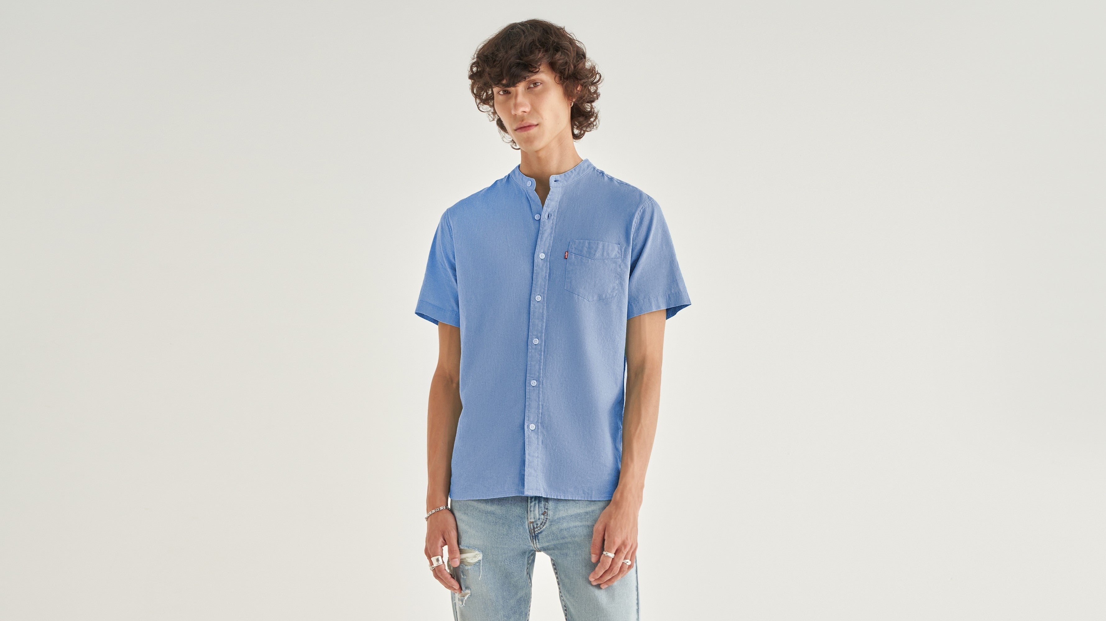 Levi's® Men's Short-Sleeve Banded Collar Shirt - Blue Cascade | Levi's PH