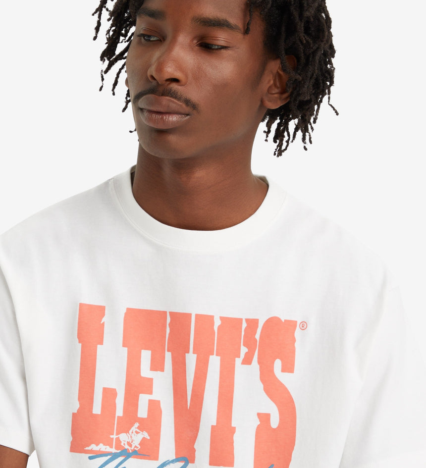 men's white and orange graphic tee